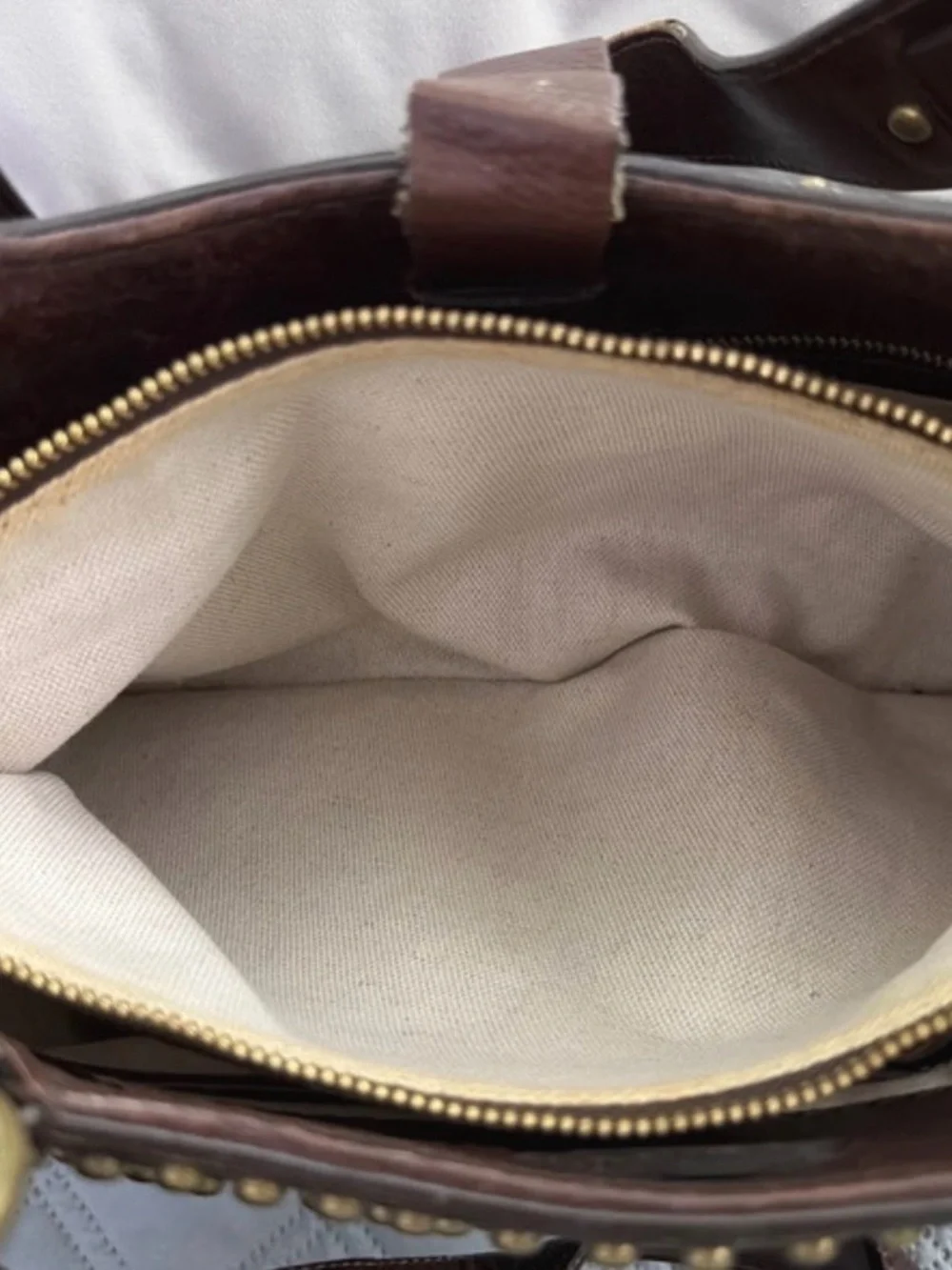 Michael Kors Dark Brown Leather Shoulder Bag with Gold Stud Accents
